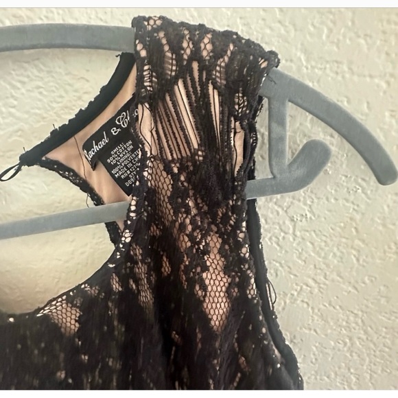 Rachael & Chloe Womens Sm Medium
Dress Black Beige Lace Overlay Long
Fringed Hem - Picture 6 of 7